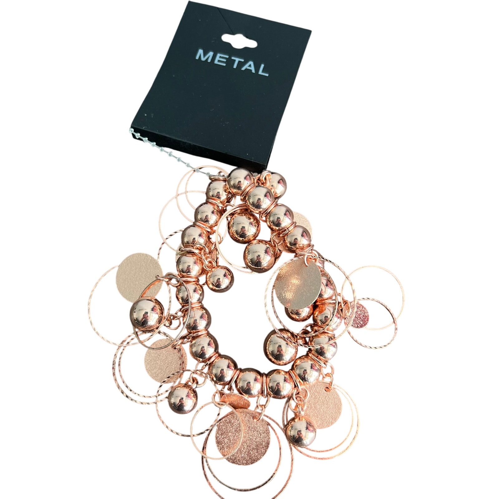 6/$30 New With Tags Metal Rose Gold Bauble Stretch Bracelet